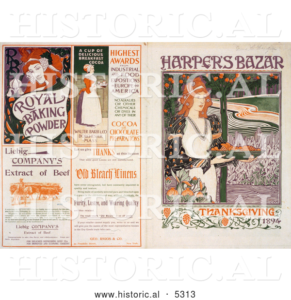 Historical Illustration of the Front and Back Covers of Harper’s Bazar Thanksgiving of 1894 Magazine