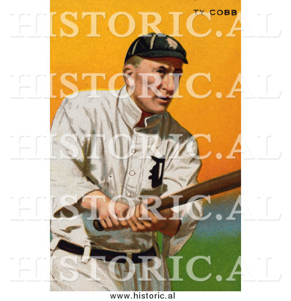 Historical Illustration of Ty Cobb, of the Detroit Tigers, Swinging a Baseball Bat - Vintage Baseball Card