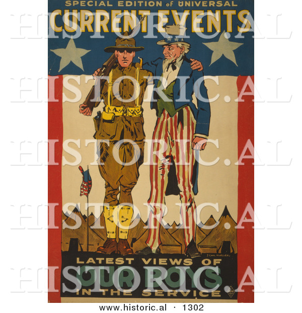 Historical Illustration of Uncle Sam: Current Events - Latest Views of Our Boys in the Service