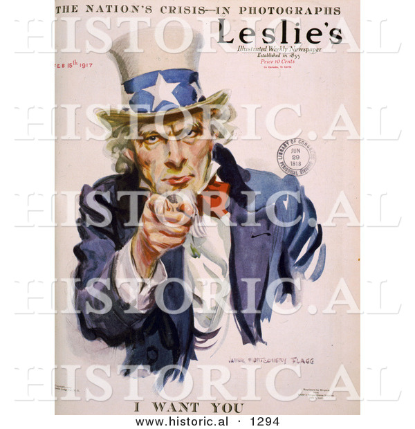 Historical Illustration of Uncle Sam - I WANT YOU - Leslie's Illustrated Newspaper