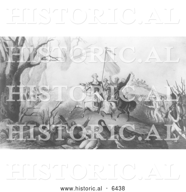 Historical Illustration of Washington at Princeton 1777 - Black and White