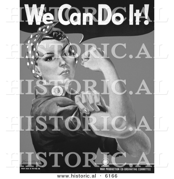 Historical Illustration of We Can Do It! Rosie the Riveter - Black and White Version