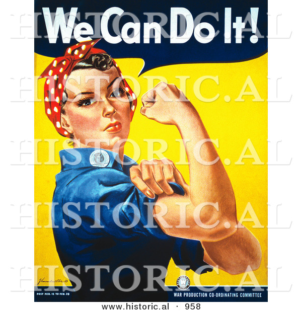 Historical Illustration of We Can Do It! Rosie the Riveter Flexing