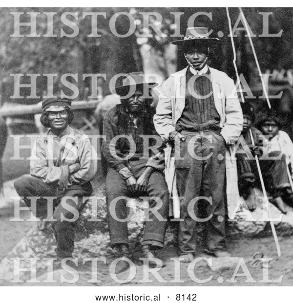 Historical Image of a Group of Piute Native American Indians - Black and White