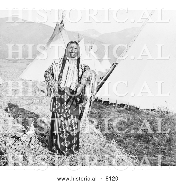 Historical Image of a Native American Indian Chief Charlot 1908 - Black and White
