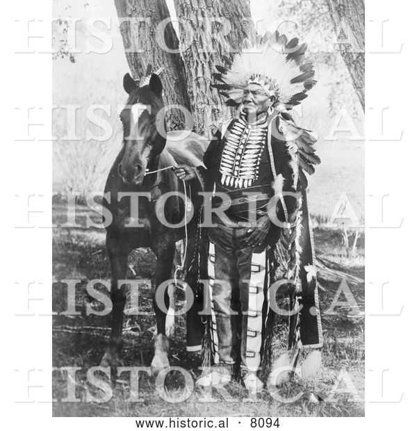 Historical Image of a Native American Indian Chief Ignacio with Horse 1904 - Black and White