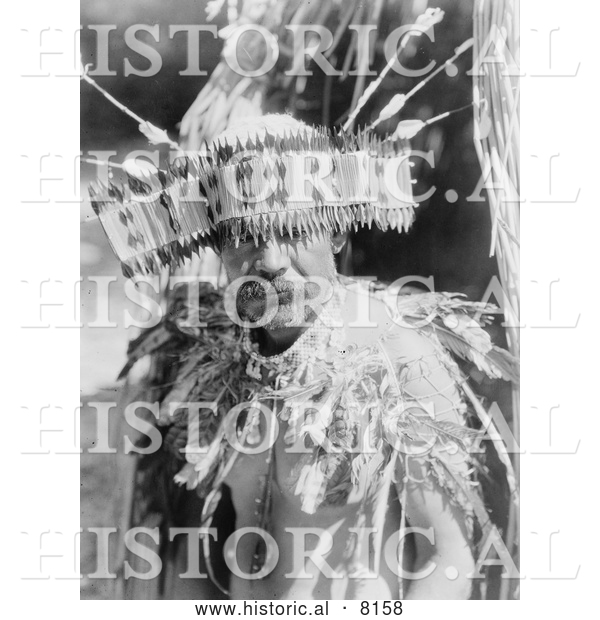Historical Image of a Native American Indian Man Wearing Pomo Dance Costume 1924 - Black and White