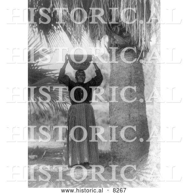 Historical Image of Cahuilla Woman with Basket on Her Head 1905 - Black and White Version