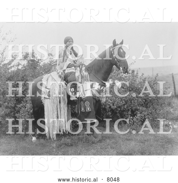 Historical Image of Cayuse Native American Indian Woman on Horse 1910 - Black and White