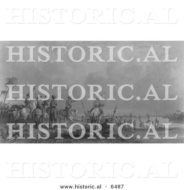Historical Image of De Soto. Tampa Bay, Florida 1539 - Black and White Version