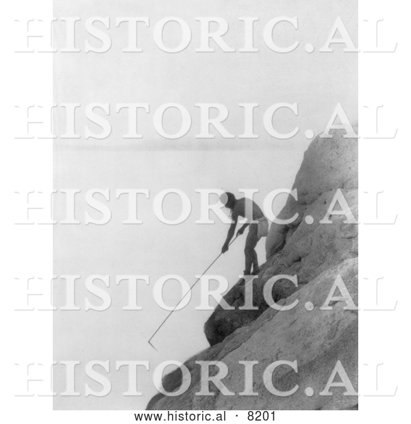 Historical Image of Fishing with a Gaff-Hook 1924 - Black and White