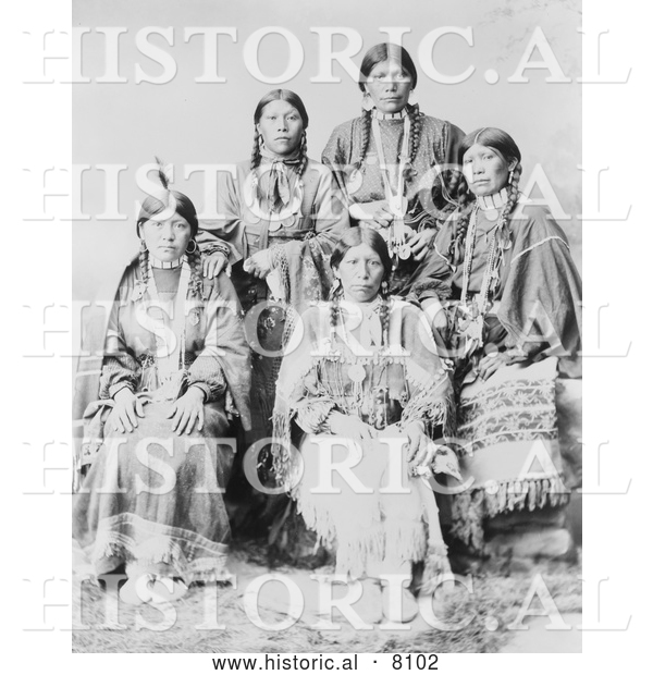 Historical Image of Five Ute Native American Indian Women 1899 - Black and White