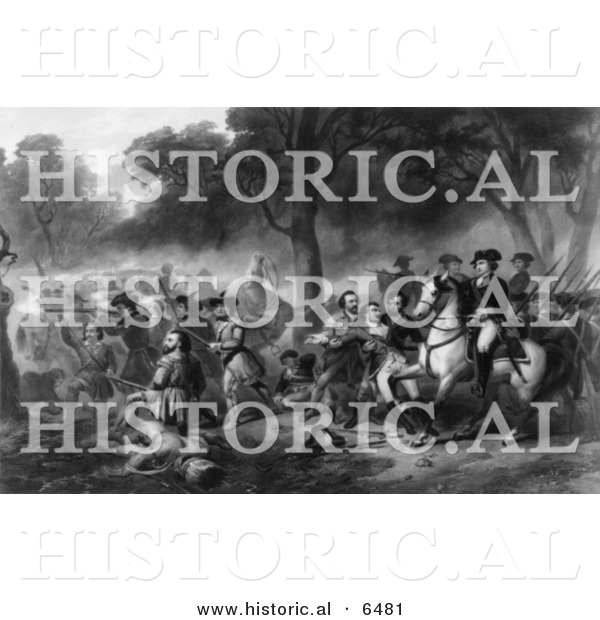 Historical Image of George Washington - Battle of the Monongahela - Black and White Version