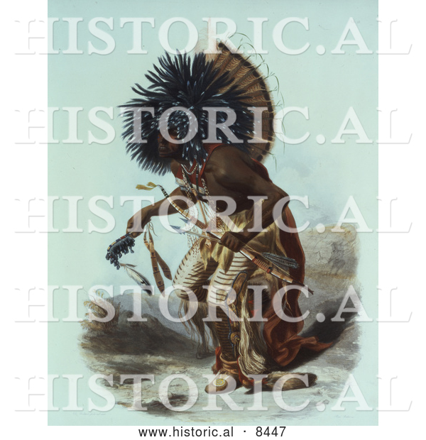 Historical Image of Hidatsa Indian Warrior Performing a Dog Dance