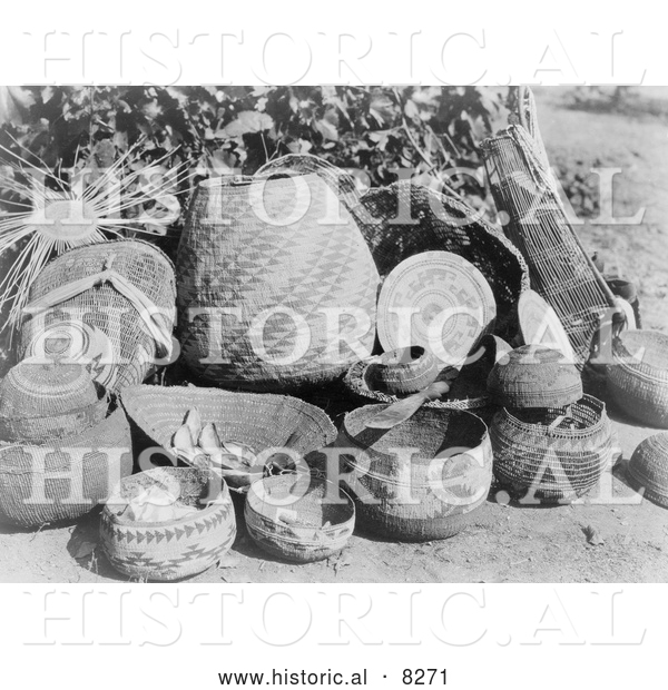 Historical Image of Karok Baskets 1923 - Black and White Version