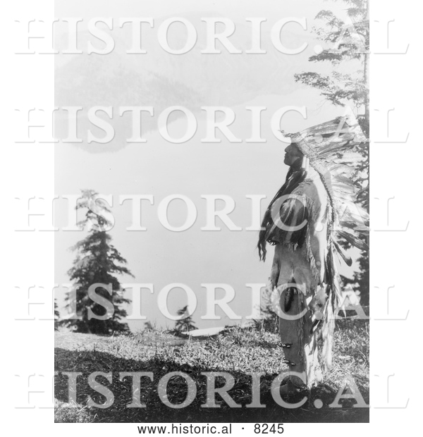 Historical Image of Klamath Indian Chief at Crater Lake 1914 - Black and White Version