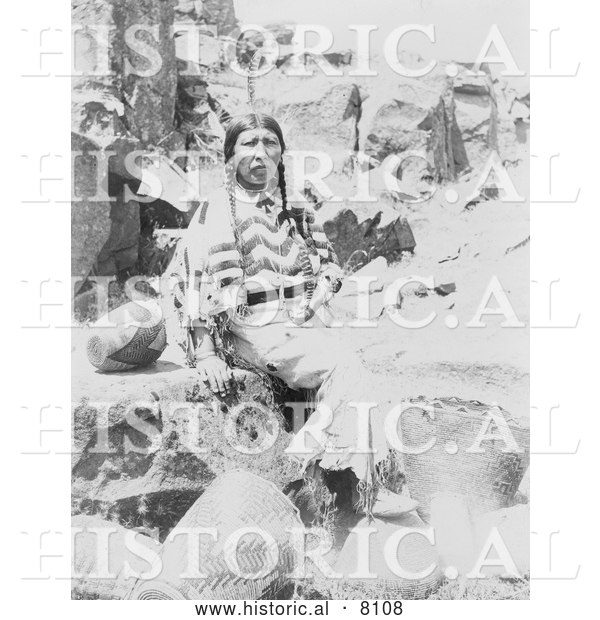 Historical Image of Klickitat Native American Indian Woman Seated near Baskets 1900 - Black and White