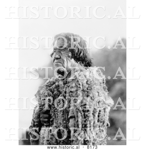 Historical Image of Native American Indian Mohave Man Wearing Rabbit Skin 1907 - Black and White