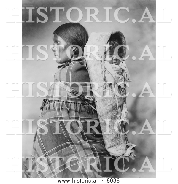 Historical Image of Native American Pee-a-rat with Baby 1899 - Black and White