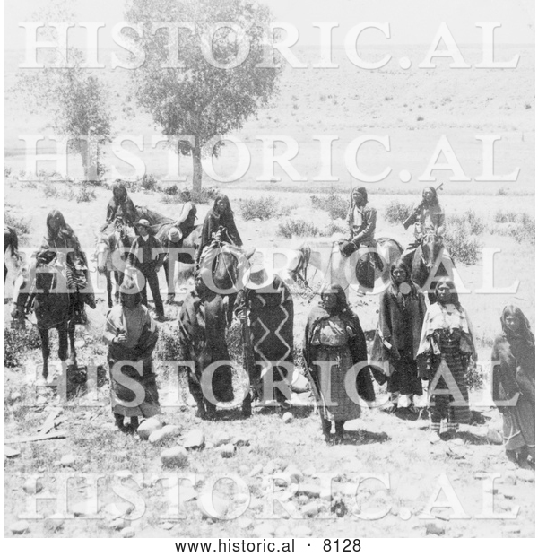 Historical Image of Native American Ute Braves and Women 1893 - Black and White