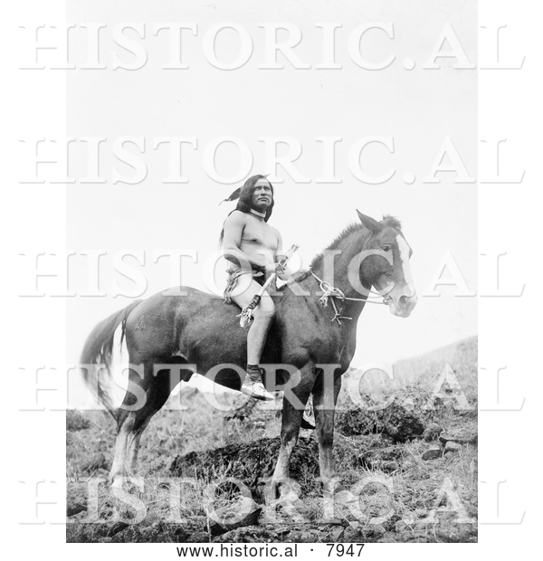 Historical Image of Nez Perce Indian on Horse 1910 - Black and White
