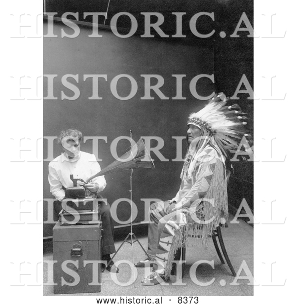 Historical Image of Piegan Indian, Mountain Chief and Phonograph 1916 - Black and White Version