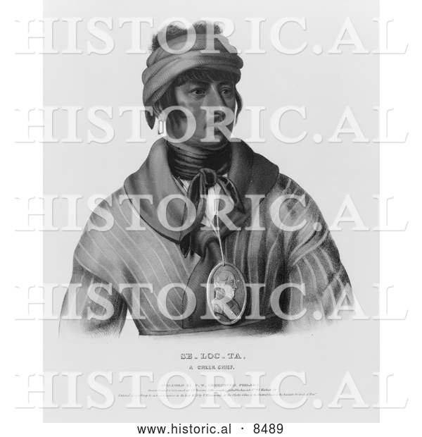 Historical Image of Se-loc-ta, a Creek Indian Chief - Black and White Version