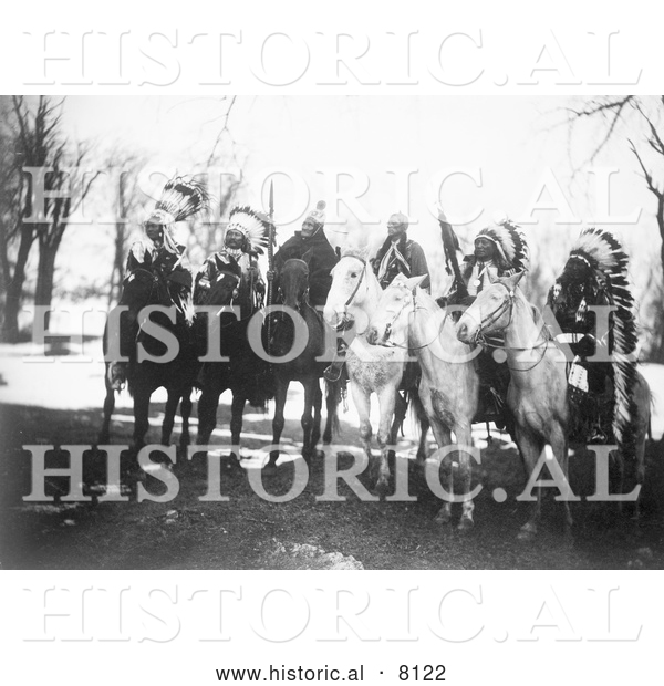 Historical Image of Tribal Native American Leaders on Horses - Black and White