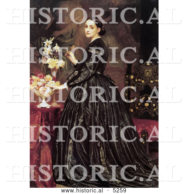 Historical Painting of a Woman and Flowers, Mrs James Guthrie by Frederic Lord Leighton