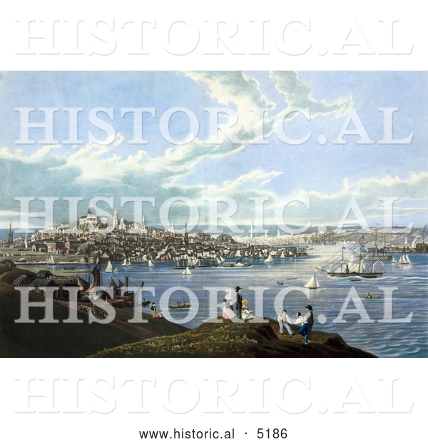 Historical Painting of People with a View of Boston and the Harbor at Dorchester Heights