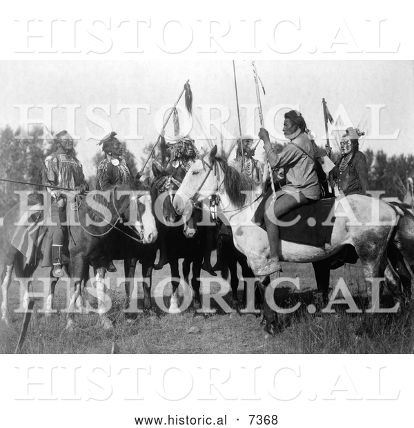Historical Photo of 6 Crow Indians on Horseback 1908 - Black and White