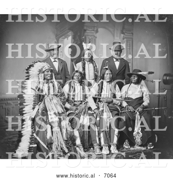 Historical Photo of 7 Sioux Indian Men - Black and White
