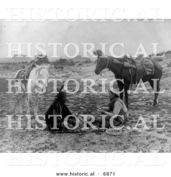Historical Photo of a Native American Indian and a Cowboy Playing Cards - Black and White Version