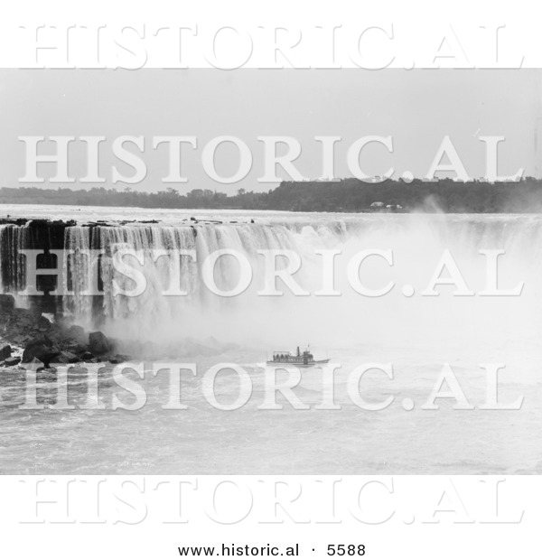 Historical Photo of a Steamboat near the Mist at the Bottom of Horseshoe Falls, Niagara Falls - Black and White Version