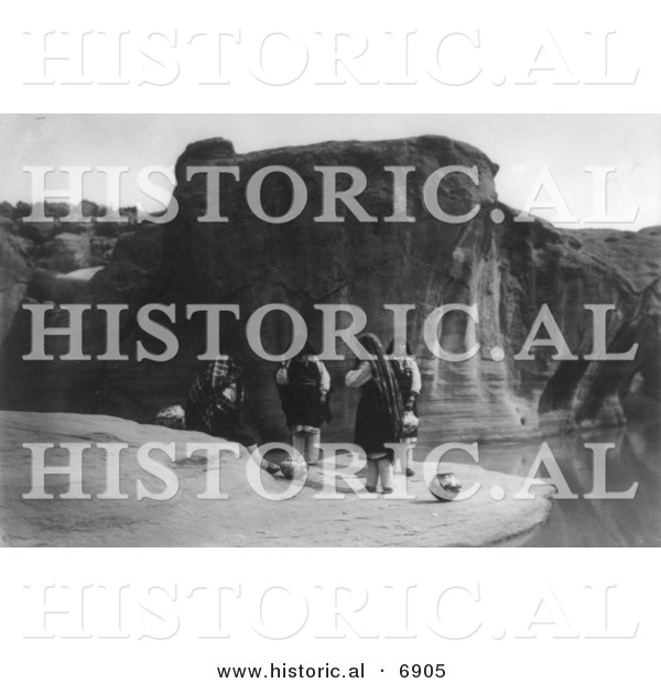 Historical Photo of Acoma Indians at a Watering Hole - Black and White Version