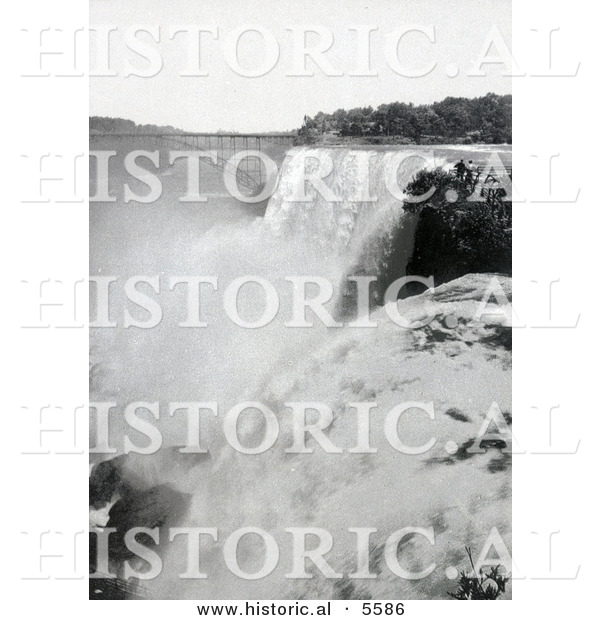 Historical Photo of American Falls from Goat Island, Niagara Falls - Black and White Version