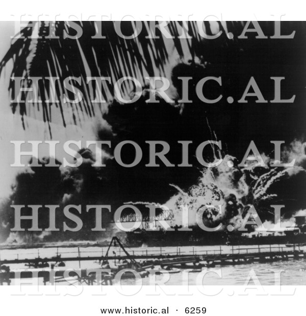 Historical Photo of an Explosion During the Attack on Pearl Harbor - Black and White Version