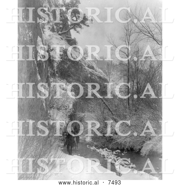 Historical Photo of Apsaroke Indians Traveling on Horseback 1908 - Black and White