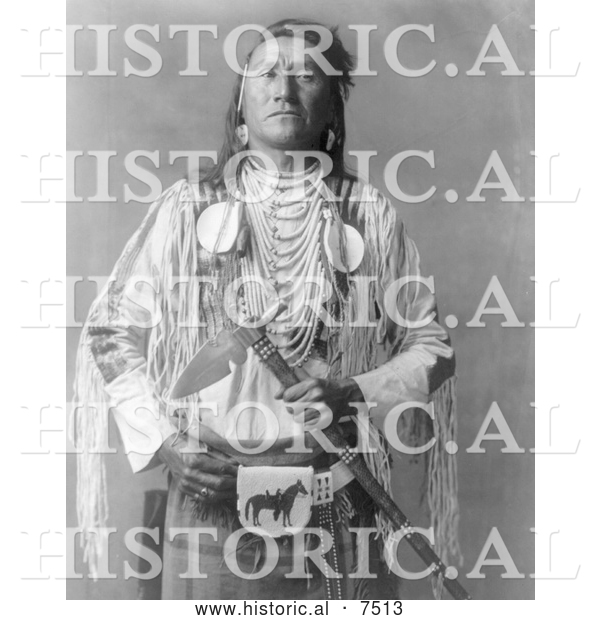 Historical Photo of Apsaroke Native Man Holding a Tomahawk 1908 - Black and White