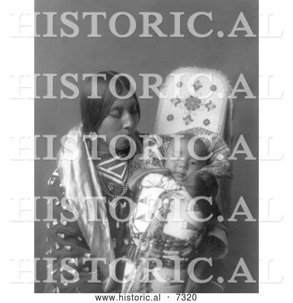 Historical Photo of Apsaroke Native Woman with Baby 1908 - Black and White