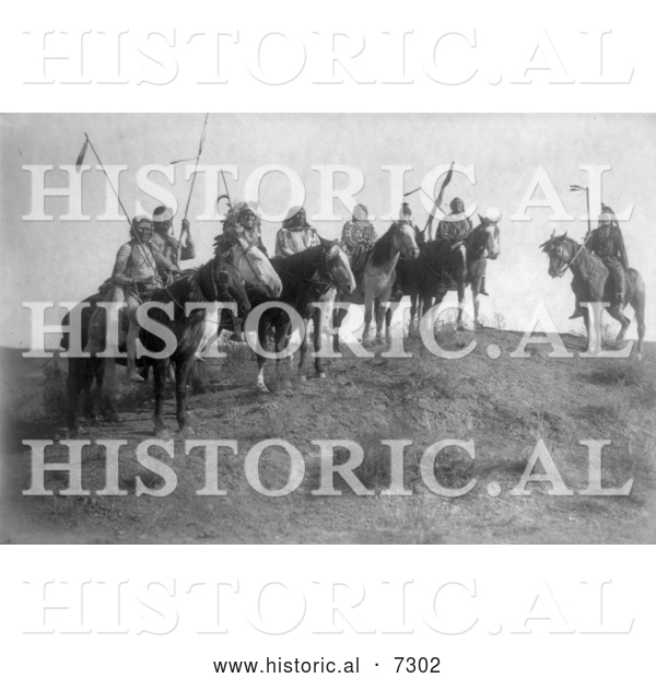 Historical Photo of Apsaroke Natives on Horseback 1908 - Black and White