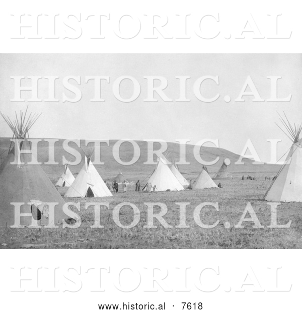 Historical Photo of Atsina Camp with Tipis 1908 - Black and White