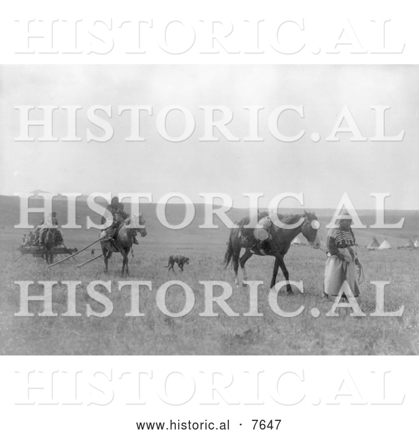 Historical Photo of Atsina Indians with Horses 1908 - Black and White