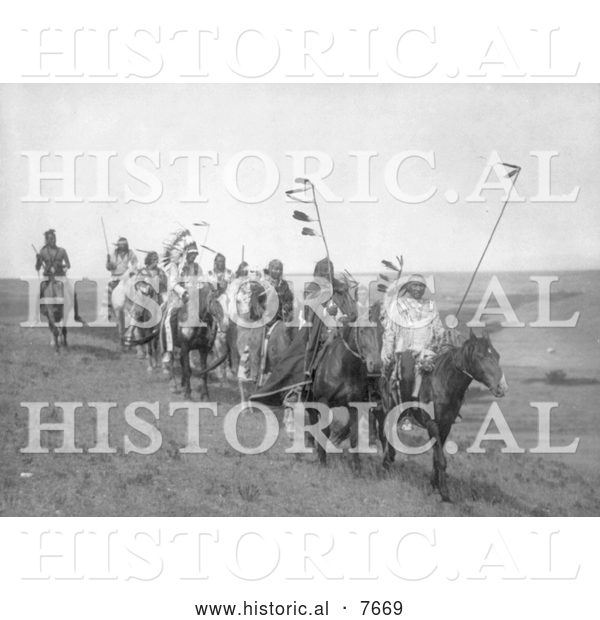 Historical Photo of Atsina Men on Horses 1908 - Black and White