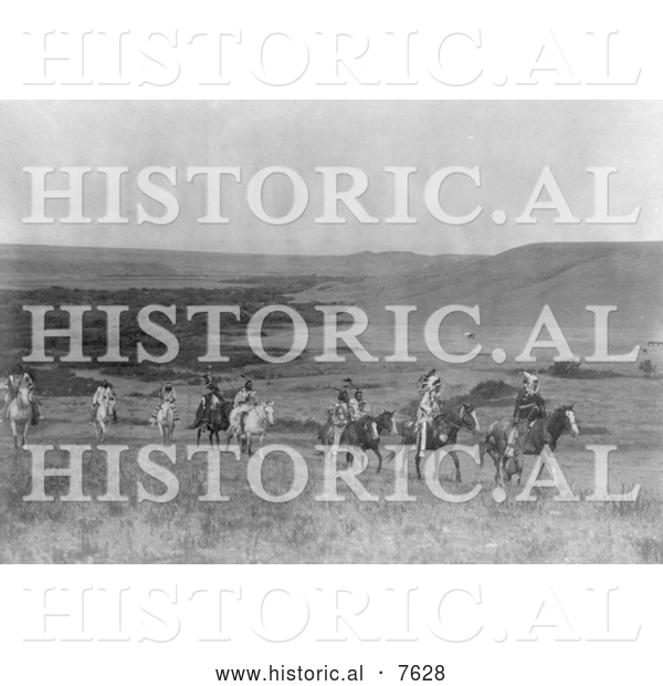 Historical Photo of Atsina Natives on Horses 1908 - Black and White