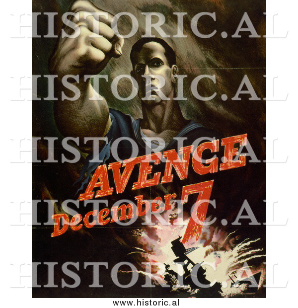 Historical Photo of Avenge December 7, Attack on Pearl Harbor - Vintage Military War Poster