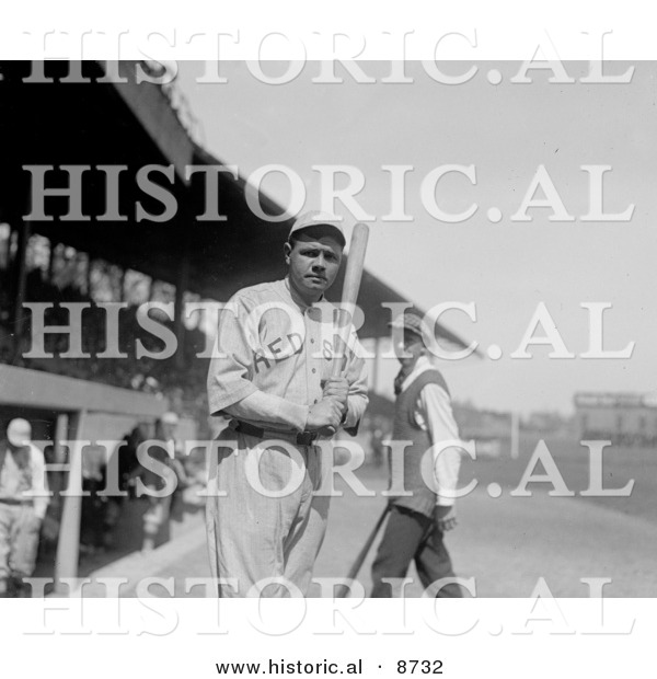 Historical Photo of Babe Ruth Holding Baseball Bat, 1919 - Black and White Version