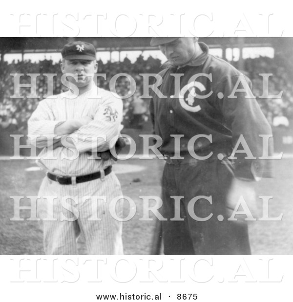 Historical Photo of Baseball Players John McGraw and Frank Chance, 1911 - Black and White Version
