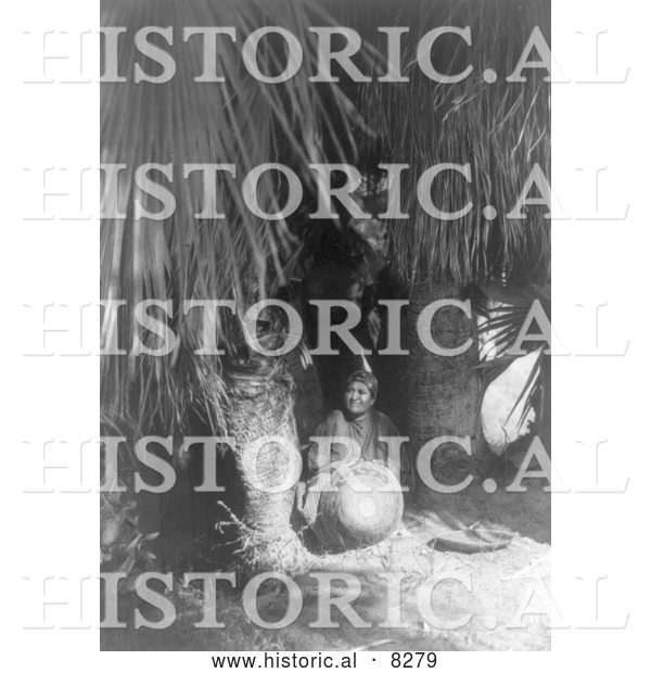 Historical Photo of Cahuilla Woman Under Palms 1905 - Black and White Version