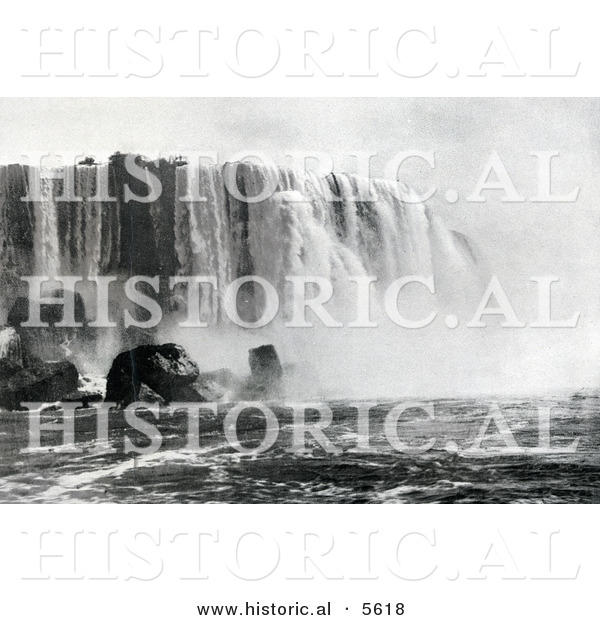 Historical Photo of Canadian Falls, Niagara Falls, with Water of the Niagara River Rushing down off the Cliff - Black and White Version